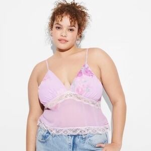 Wild Fable Lavender Floral Lace Trim Cami Top Pink Women's XL Coquette Fairycore